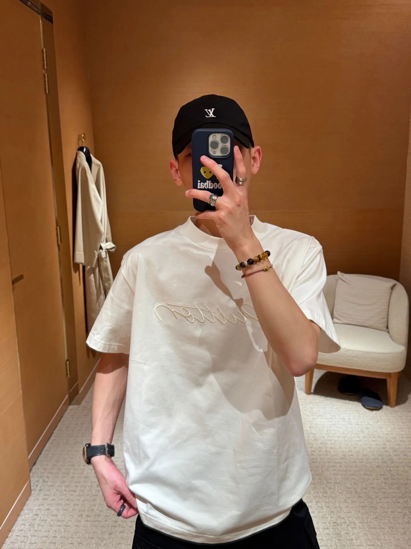 Louis Vuitton/Louis Vuitton 26ss signature letter embroidered short sleeves
